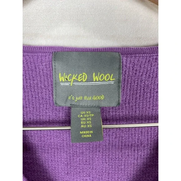 Wicked Wool Sweater Womens XS Purple Extrafine Merino Wool V Neck Henley - Picture 3 of 7
